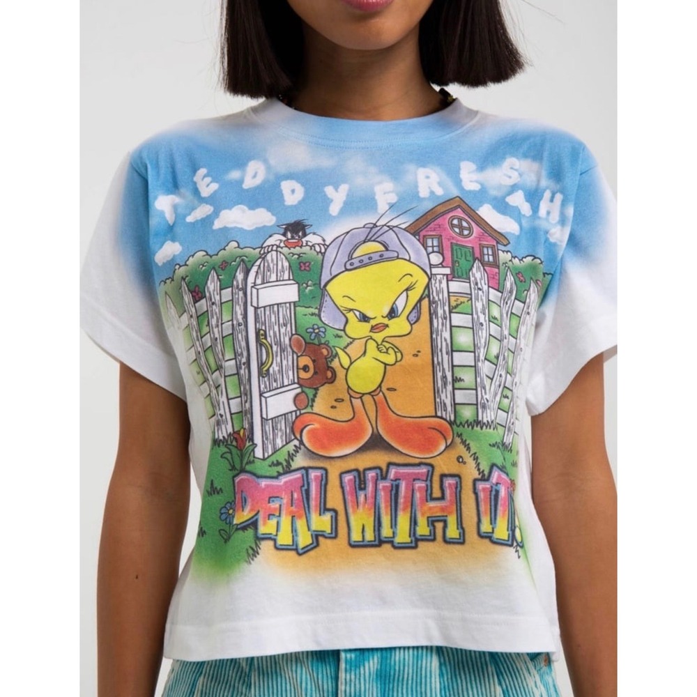 Teddy Fresh X Looney Toons Airbrushed Tweedy Cropped T-shirt Size Small